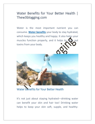 Water Benefits for Your Better Health | Thew3blogging.com