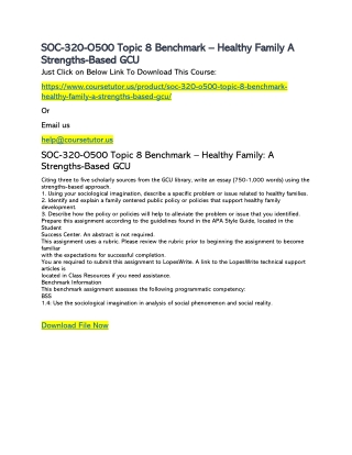 SOC-320-O500 Topic 8 Benchmark – Healthy Family A Strengths-Based GCU