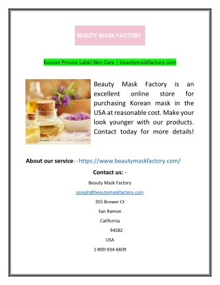 Korean Private Label Skin Care  beautymaskfactorycom