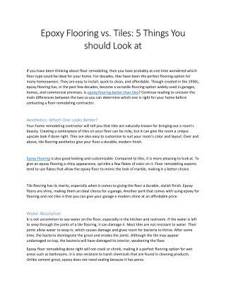 Epoxy Flooring vs. Tiles 5 Things You should Look at