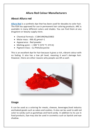 Allura red Colour Manufacturers