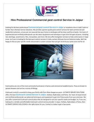 Hire Professional Commercial pest control Service in Jaipur