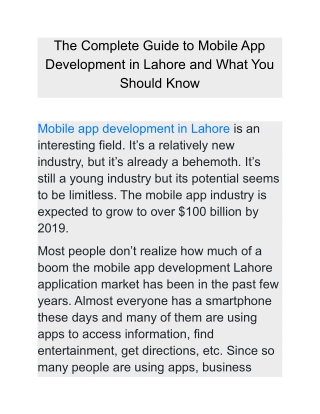 The Complete Guide to Mobile App Development in Lahore and What You Should Know