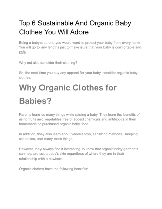 Top 6 Sustainable And Organic Baby Clothes You Will Adore