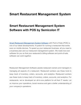 Restaurant Management System Software with POS by Semicolon IT