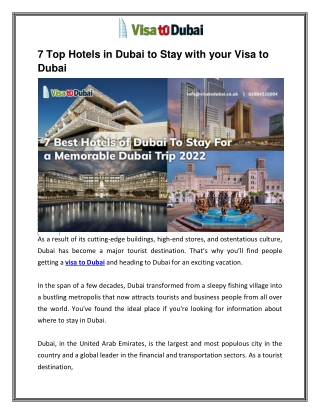 7 Best Hotels of Dubai To Stay For a Memorable Dubai Trip 2022