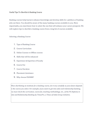 Useful Tips To Shortlist A Banking Course