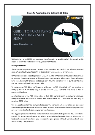 Guide to purchasing and selling CSGO skins