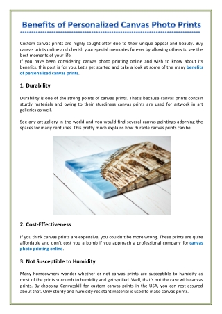 Benefits of Personalized Canvas Photo Prints