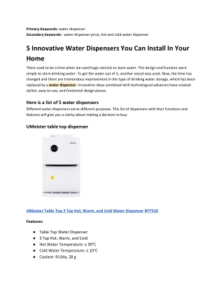 5 Innovative Water Dispensers You Can Install In Your Home