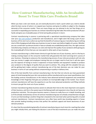 How Contract Manufacturing Adds An Invaluable Boost To Your Skin Care Products Brand