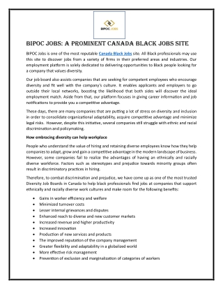 BIPOC Jobs A Prominent Canada Black Jobs Site