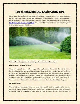 Top 5 Residential Lawn Care Tips