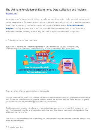 The Ultimate Revelation on Ecommerce Data Collection and Analysis.