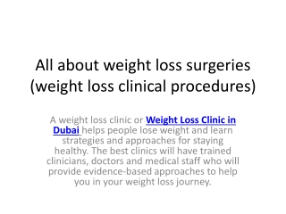 All about weight loss surgeries