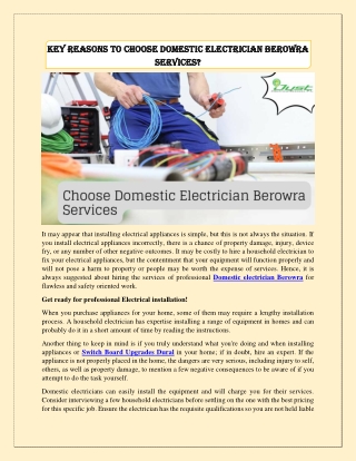 Key Reasons to Choose Domestic Electrician Berowra Services