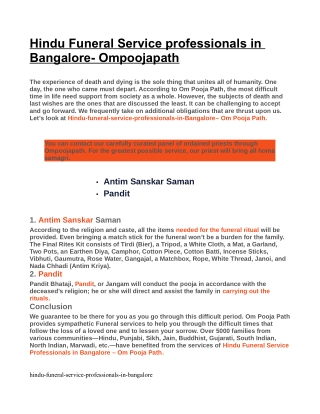 Hindu funeral service professional in Bangalore- ompoojapath