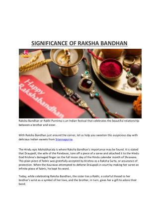 SIGNIFICANCE OF RAKSHA BANDHAN