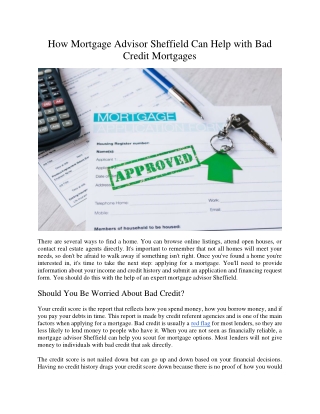 How Mortgage Advisor Sheffield Can Help with Bad Credit Mortgages