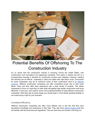 Potential Benefits Of Offshoring To The Construction Industry