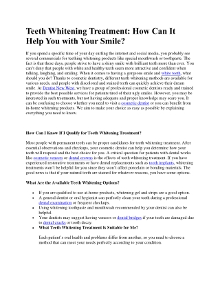 Teeth Whitening Treatment How Can It Help You with Your Smile