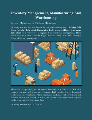 Inventory Management, Manufacturing And Warehousing