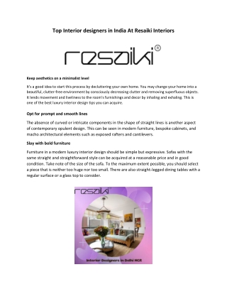 Top Interior designers in India At Resaiki Interiors