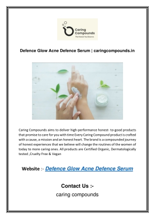 defence glow acne defence serum | caringcompounds.in