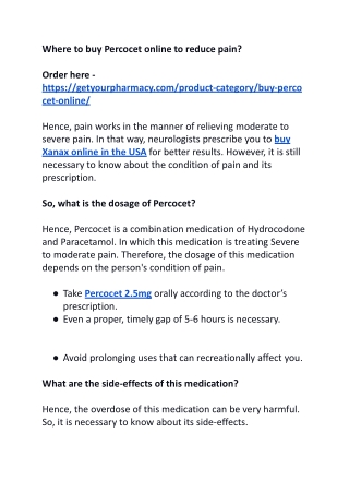 Where to buy Percocet online to reduce pain
