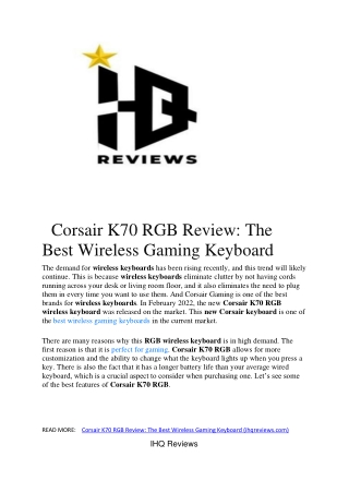 Corsair K70 RGB RevieW The Best Wireless Gaming Keyboard