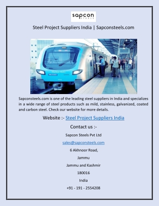 Steel Project Suppliers India  Sapconsteels