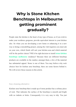 Why is Stone Kitchen Benchtops in Melbourne getting prominent gradually_