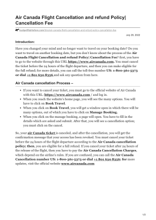 Air Canada Flight Cancellation and refund Policy Cancellation Fee