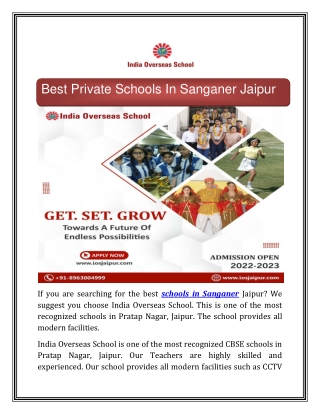 Best Private Schools In Sanganer Jaipur