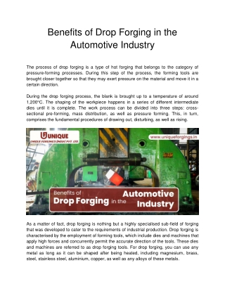 Benefits of Drop Forging in the Automotive Industry