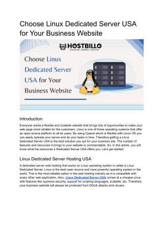 Choose Linux Dedicated Server USA for Your Business Website