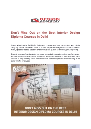 Don’t Miss Out on the Best Interior Design Diploma Courses in Delhi