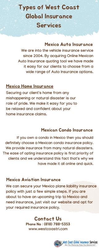 Types of West Coast Global Insurance Services