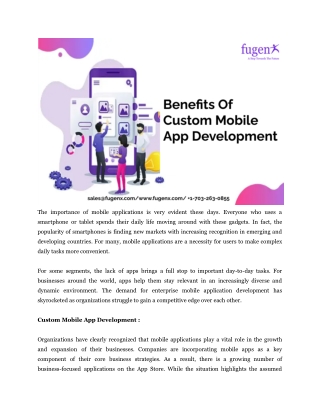 Benefits Of Custom Mobile App Development