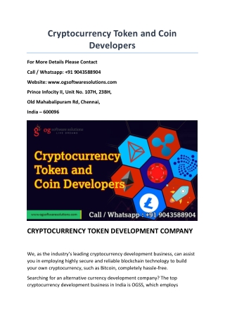 Cryptocurrency Token and Coin developers