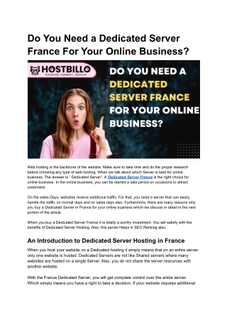 Do You Need a Dedicated Server France For Your Online Business_