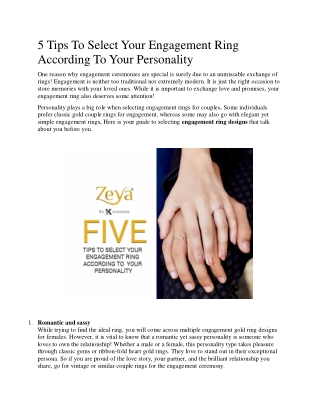 5 Tips To Select Your Engagement Ring According To Your Personality