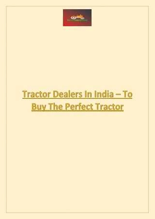 Tractor Dealers In India – To Buy The Perfect Tractor