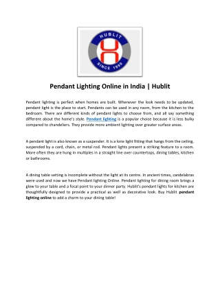 Pendant Lighting Online in India | Hublit