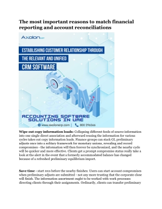 The most important reasons to match financial reporting and account reconciliations