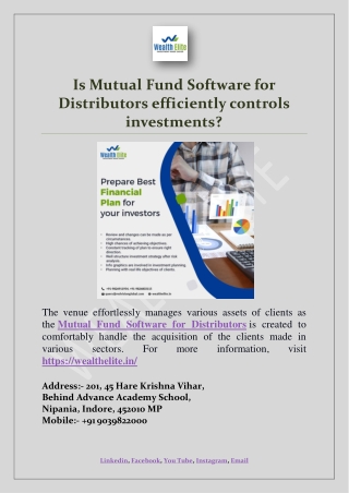 Is Mutual Fund Software for Distributors efficiently controls investments