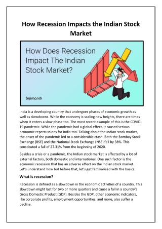 How Recession Impacts the Indian Stock Market