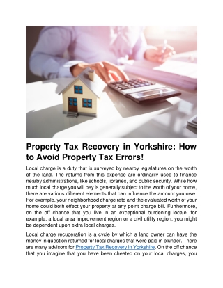 Property Tax Recovery in Yorkshire How to Avoid Property Tax Errors