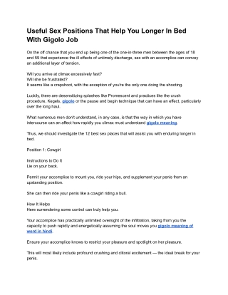 Useful Sex Positions That Help You Longer In Bed With Gigolo Job
