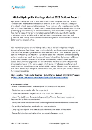 2021 Hydrophilic Coatings Industry Global Analysis Report